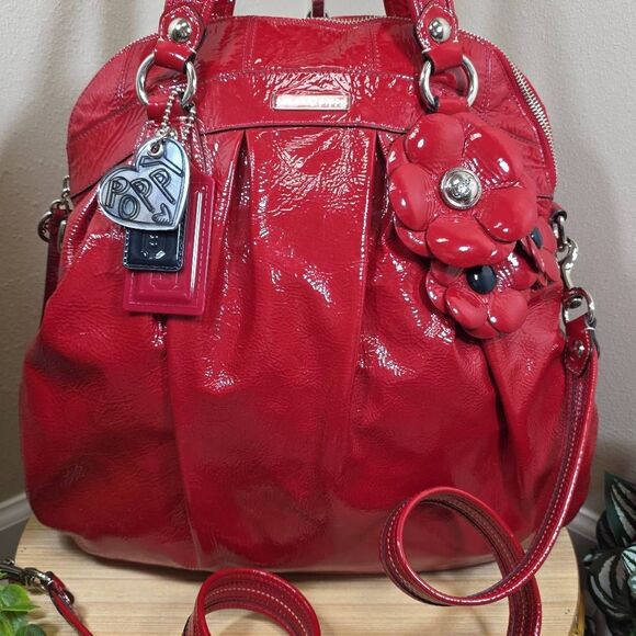 Coach RARE Limited Edition Poppy Patent with Flower Large Tote - Picture 2 of 16